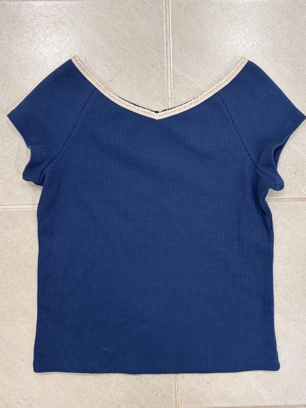 art class Navy Blue Short Sleeve Ribbed Tee with Cream Trim